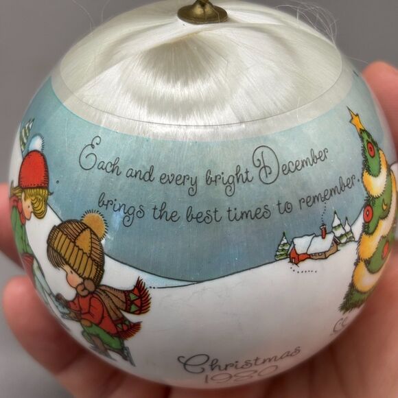 Joan Walsh Anglund Christmas Ornament 1980 Satin Ball Ice Skaters Winter Scene - Picture 7 of 11